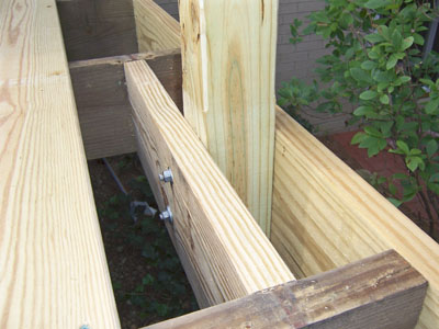 Blocking a deck 4 x 4 rail post