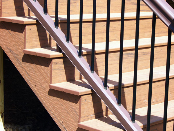 Rounded over and painted endgrains on Timbertech Teak stair treads